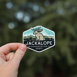 jackalope conservation society sticker | cryptozoology decal | funny cryptid stickers for water bottles, laptops and car