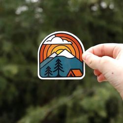 sunset campsite sticker | camping decal | waterproof vinyl uv resistant sticker for adventures outdoors