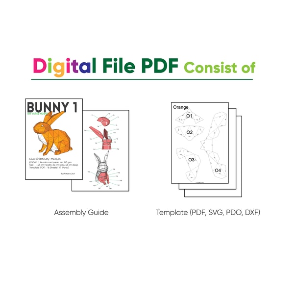 Sitting Rabbit Template Bunny Sitting Paper Craft, Digital Template, Origami, PDF Do | Inspire ...
