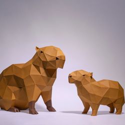 Capybaras Paper Craft, Digital Template, Origami, PDF Download DIY, Low Poly, Trophy, Sculpture, Capybara Model