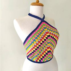 Crop top, Crocheted Top, Rainbow top, Festival Crocheted Top, Boho Top, Gift for her, Vintage style, Hippie style