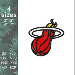 Heat Embroidery Design, Miami NBA basketball logo, 4 sizes