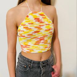 Crocheted Halter Top, Crop top, Crocheted Top, Rainbow top, Festival Crocheted Top, Boho Top, Gift for her, Retro style