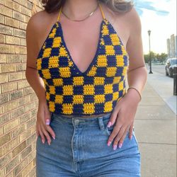 Crocheted Plaid Top, Crop top, Crocheted Top, Rainbow top, Festival Crocheted Top, Summer crochet Top, Gift for her