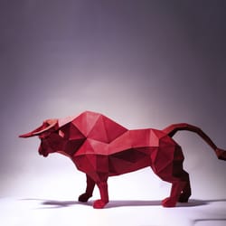 bull paper craft, digital template, origami, pdf download diy, low poly, trophy, sculpture, bull model