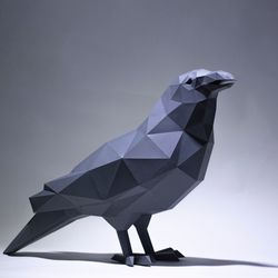 Crow Papercraft, Raven Diy Paper Statue, Crow 3D Low Poly DIY, Paper Model, Digital Template, Pdf Download, Low Poly DIY