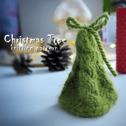 Christmas tree knitting pattern, easy pattern for holiday, knitted tree, Xmas decor, farmhouse decor, knitting tutorials