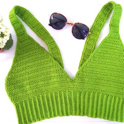 Green tank top with straps, Crochet Crop top, Green Top, Rainbow top, Crochet top, Summer crochet Top
