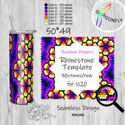 Rainbow Flowers Rhinestone Template 50 stones_row for ss20 (5mm) - 50x49