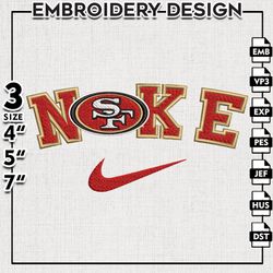 Nike 49ers NFL Embroidery Design, San Francisco 49ers Football Embroidery files, NFL Teams, Machine embroidery designs