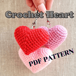 Heart crochet pattern, Valentines day gift, Heart keychain, Car charms rear view mirror, Cute crochet keychain, Easy DIY