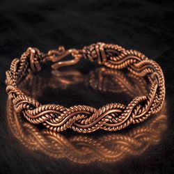 Unique wire wrapped pure copper bracelet for woman or man, Antique style artisan copper jewelry, 7th Anniversary gift