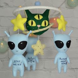 Space nursery baby mobile, Alien nursery decor, UFO crib mobile, Baby shower gift, Expecting mom gift, New parents gift