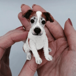 For Sue. Miniature dog. The dog is a crocheted souvenir. Individual order. Miniature of a dog. A dog as a gift