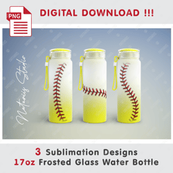 3 Baseball Softball Templates - Seamless Sublimation Pattern - 17oz FROSTED BOTTLE - Full Wrap