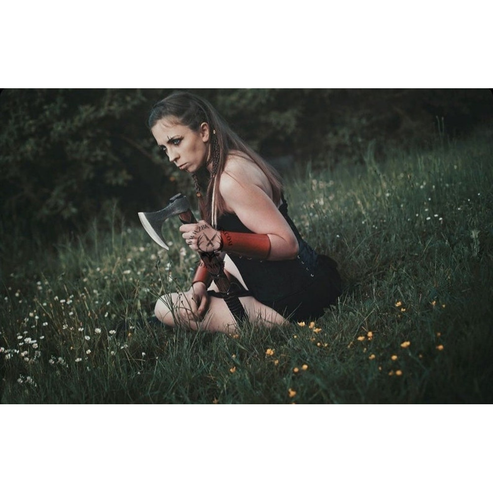 Bearded Viking AXE, Leather Wrapped Custom Engraved Axe Handle & Leather Sheath, Rosewood, Carbon Steel, Iron ANNIVERSARY GIFT for Her (2).jpg