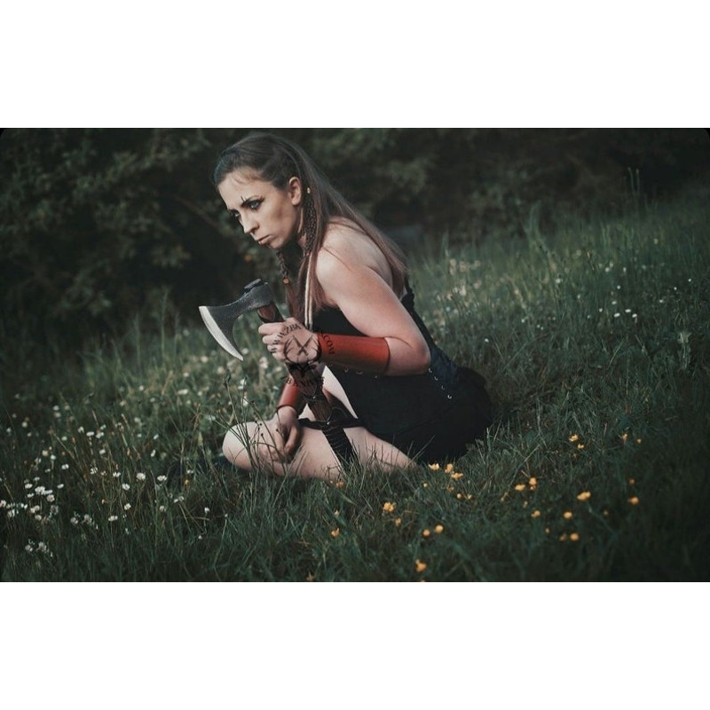 Bearded Viking AXE, Leather Wrapped Custom Engraved Axe Handle & Leather Sheath, Rosewood, Carbon Steel, Iron ANNIVERSARY GIFT for Her (2).jpg