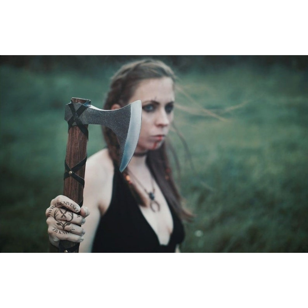 Bearded Viking AXE, Leather Wrapped Custom Engraved Axe Handle & Leather Sheath, Rosewood, Carbon Steel, Iron ANNIVERSARY GIFT for Her (3).jpg