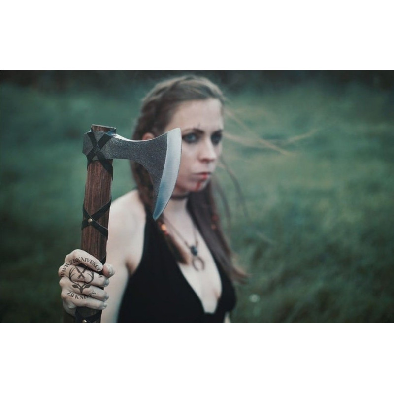 Bearded Viking AXE, Leather Wrapped Custom Engraved Axe Handle & Leather Sheath, Rosewood, Carbon Steel, Iron ANNIVERSARY GIFT for Her (3).jpg