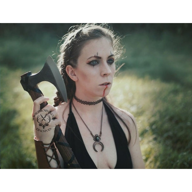 Bearded Viking AXE, Leather Wrapped Custom Engraved Axe Handle & Leather Sheath, Rosewood, Carbon Steel, Iron ANNIVERSARY GIFT for Her (4).jpg