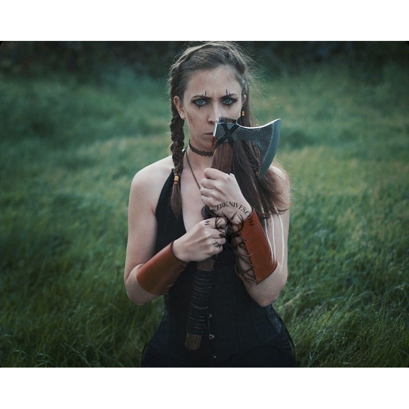 Bearded Viking AXE, Leather Wrapped Custom Engraved Axe Handle & Leather Sheath, Rosewood, Carbon Steel, Iron ANNIVERSARY GIFT for Her (5).jpg