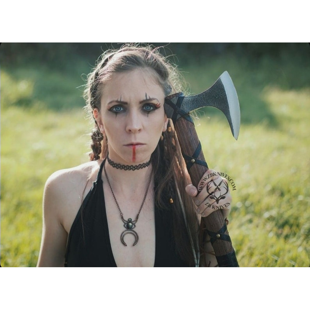 Bearded Viking AXE, Leather Wrapped Custom Engraved Axe Handle & Leather Sheath, Rosewood, Carbon Steel, Iron ANNIVERSARY GIFT for Her (6).jpg