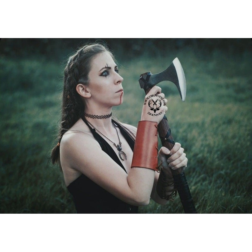 Bearded Viking AXE, Leather Wrapped Custom Engraved Axe Handle & Leather Sheath, Rosewood, Carbon Steel, Iron ANNIVERSARY GIFT for Her (7).jpg
