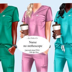 nurse gift clipart, nurse png bundle, doctor nurse clipart, african american girl clipart, nurse fashion illustration, i