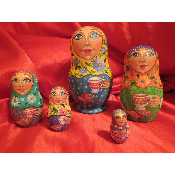 tea party russian wooden dolls matryoshka