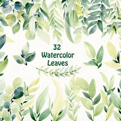watercolor leaves clipart, png.