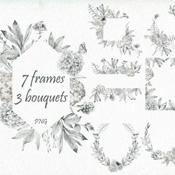watercolor frames with hydrangea, floral border clipart.
