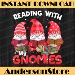 reading with my gnomies png, books lover librarian valentines day png, book lover png