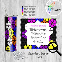 Rainbow Flowers/2 Rhinestone Template 50 stones_row for ss20 (5mm) - 50x49