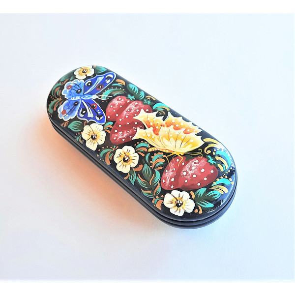 bright floral russian eyeglass case hand painted