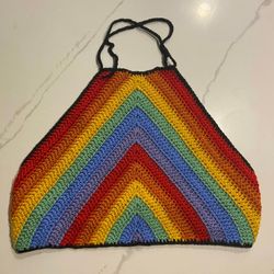 crochet halter top, crop top, crochet top, rainbow top, festival crocheted top, boho top, gift for her, retro style