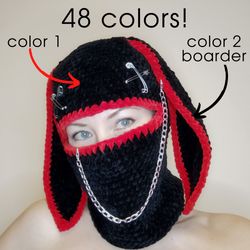 48 boarder colors available Bunny balaclava crochet Sexy balaclava with bunny ear Bunny hat goth Face cover with ears