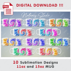 10 Tie Dye Sublimation Designs - 11oz 15oz MUG - Digital Mug Wrap