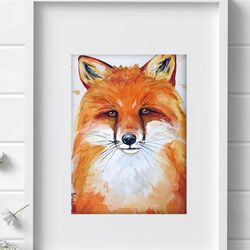 Fox painting Watercolor Wall Decor 5.3"x7.8" home art animals painting by Anne Gorywine