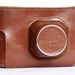 Genuine hard case camera bag for FED-3 with strap leather USSR 1/4