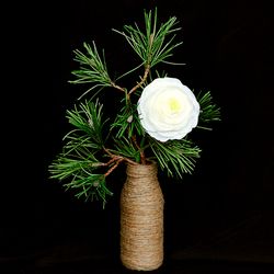 Floral arrangement in vase. Minimalist flower bouquet. Floral table decor. Handmade flowers for Mothers day gift