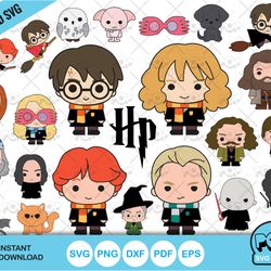 chibi harry potter clipart set, harry potter svg cut files for cricut / silhouette, png, dxf, instant download