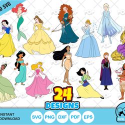 disney princesses clipart bundle, svg cut files for cricut / silhouette, png, dxf, instant download