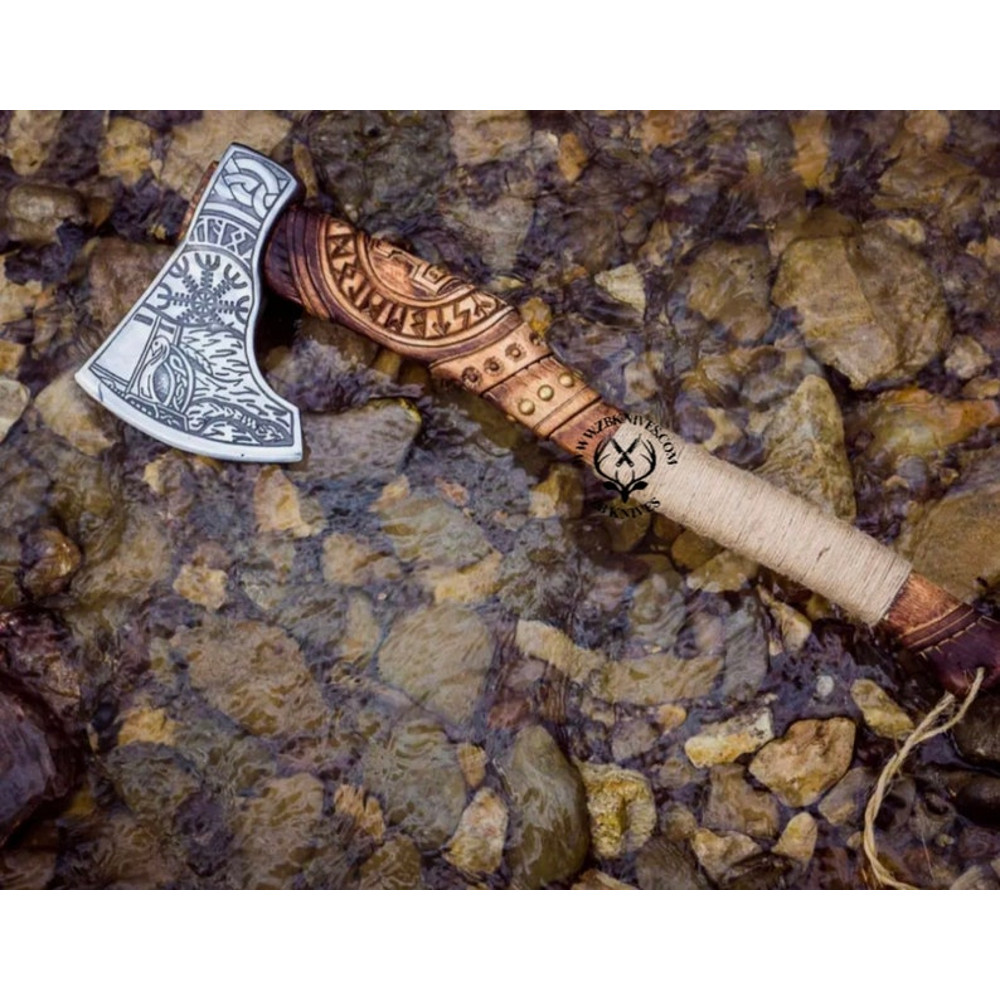 Custom Gift Hand Forged Carbon Steel VIKING AXE with Rose Wood Shaft, Wedding Gift, Axe,Axes Best Birthday Gift, Anniversary Gift For Him6.jpg