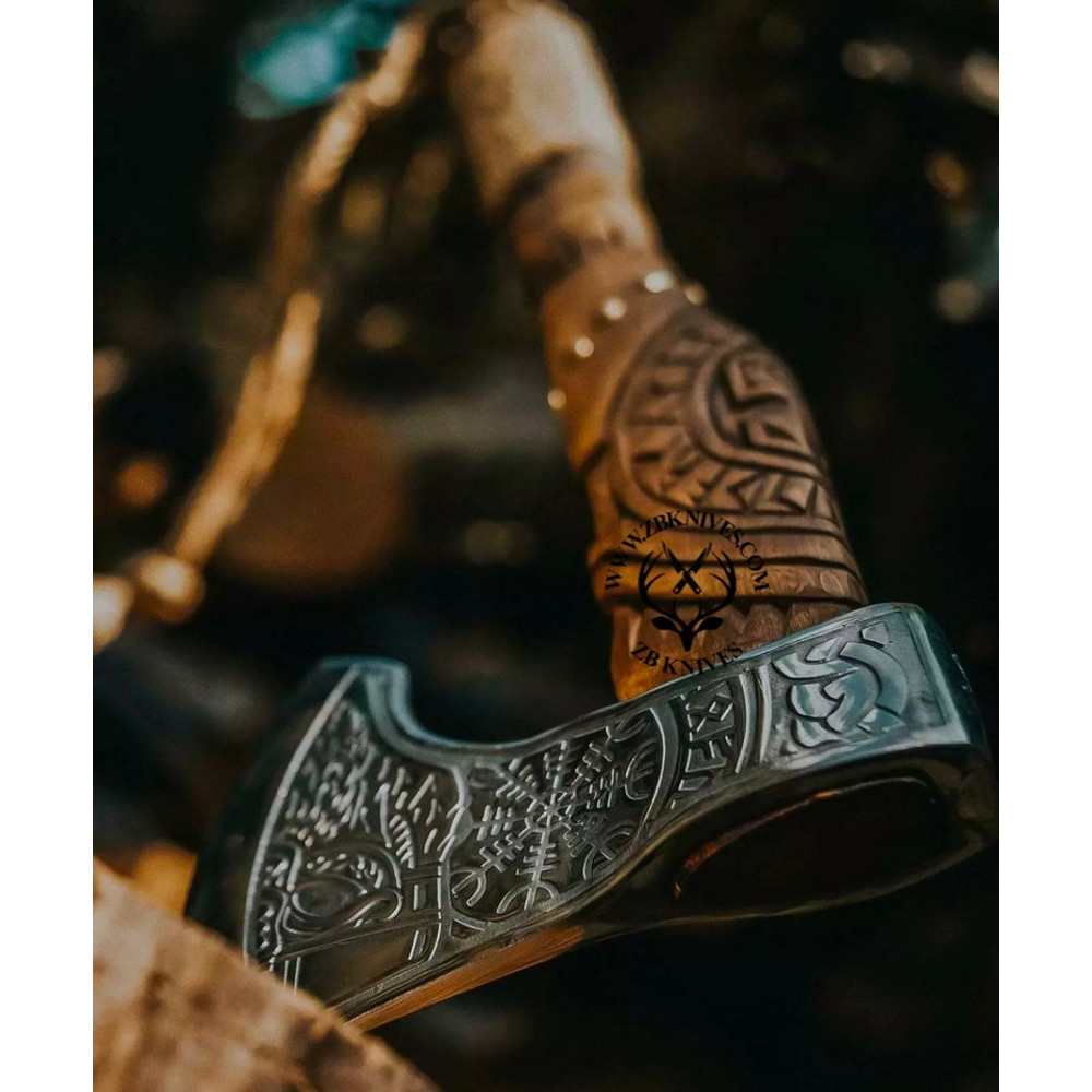 Custom Gift Hand Forged Carbon Steel VIKING AXE with Rose Wood Shaft, Wedding Gift, Axe,Axes Best Birthday Gift, Anniversary Gift For Him4.jpg