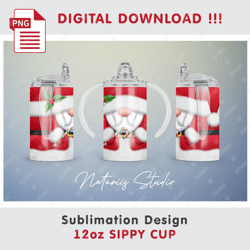 Cute Christmas Santa Claus Sublimation Design - Seamless Sublimation Pattern - 12oz SIPPY CUP - Full Cup Wrap