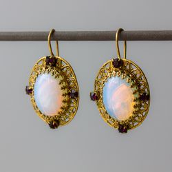 Antique moonstone earrings Glass moonstone dangle earrings