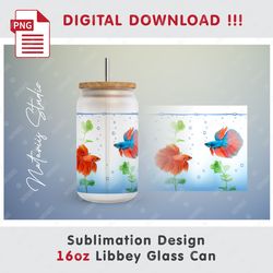 Aquarium Fish Sublimation Template - Seamless  Pattern - 16oz LIBBEY GLASS CAN - Full Can Wrap