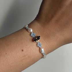 Brown bracelets Bracelets with pearls Dainty bracelets Braided jewelry Handmade jewellery Cute bracelets set Gift