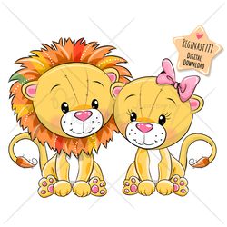 Cute Cartoon Lions PNG, clipart, Sublimation Design, Boy, Girl, Children printable, Love, art