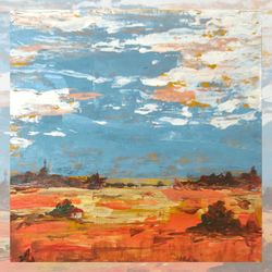 Abstraction landscape painting bright miniature 4 by 4